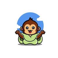 illustration d'icône de dessin animé de yoga singe mignon vecteur