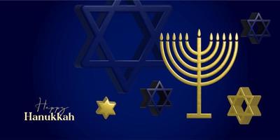 conception de cartes de joyeux hanoucca avec des symboles dorés sur fond de couleur bleue pour la fête juive de hanoucca vecteur