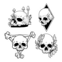 tatouage réaliste de crâne dessiné à la main vecteur
