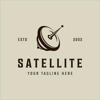 logo satellite illustration vectorielle vintage modèle icône conception graphique. signe ou symbole de communication radar et antenne pour la technologie spatiale numérique vecteur