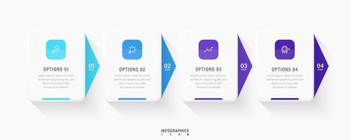 modèle de conception d'étiquettes infographiques vectorielles avec icônes et 4 options ou étapes. peut être utilisé pour le diagramme de processus, les présentations, la mise en page du flux de travail, la bannière, l'organigramme, le graphique d'informations. vecteur