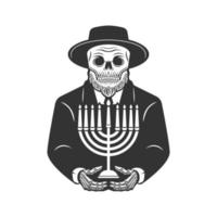 squelette, homme, tenue, hanukkah, bougie, vecteur, illustration vecteur