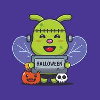 abeille zombie mignonne tenant une pierre de voeux d'halloween. illustration de dessin animé mignon halloween. vecteur