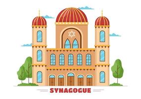 bâtiment de synagogue ou temple juif avec lieu de culte religieux, hébreu ou judaïsme et juif dans le modèle illustration plate de dessin animé dessiné à la main vecteur