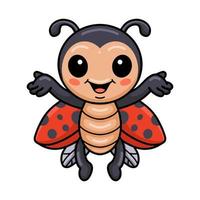 mignon petit dessin animé de coccinelle levant les mains vecteur