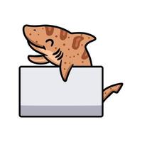 dessin animé mignon requin tigre avec signe vierge vecteur