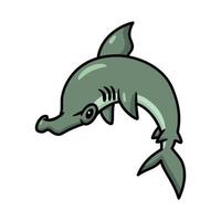 mignon petit saut de dessin animé de requin marteau vecteur