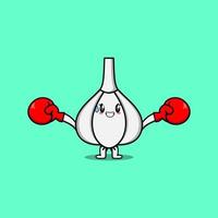 dessin animé de mascotte d'ail mignon jouant à la boxe sportive vecteur