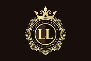 ll lettre initiale or calligraphique féminin floral monogramme héraldique dessiné à la main antique style vintage luxe logo design vecteur premium