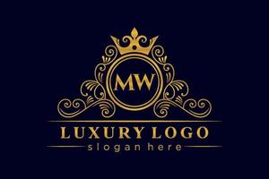 mw lettre initiale or calligraphique féminin floral monogramme héraldique dessiné à la main antique vintage style luxe logo design vecteur premium