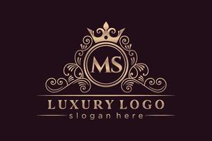 ms lettre initiale or calligraphique féminin floral monogramme héraldique dessiné à la main antique vintage style luxe logo design vecteur premium
