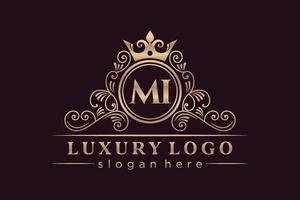 mi lettre initiale or calligraphique féminin floral monogramme héraldique dessiné à la main antique style vintage luxe logo design vecteur premium