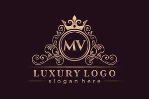 mv lettre initiale or calligraphique féminin floral monogramme héraldique dessiné à la main antique vintage style luxe logo design vecteur premium