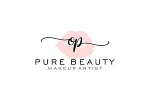 création de logo préfabriqué pour les lèvres aquarelles initiales, logo pour la marque d'entreprise de maquilleur, création de logo de boutique de beauté blush, logo de calligraphie avec modèle créatif. vecteur