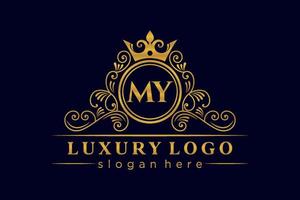 ma lettre initiale or calligraphique féminin floral monogramme héraldique dessiné à la main style vintage antique luxe logo design vecteur premium