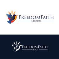 la foi de l'église avec l'icône de symbole de logo de pigeon de liberté volante vecteur
