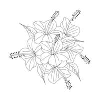 fleur d'hibiscus coloriage illustration avec trait d'art en ligne noir et blanc dessiné à la main vecteur