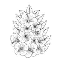 rose de sharon coloriage illustration avec trait d'art en ligne noir et blanc dessiné à la main vecteur