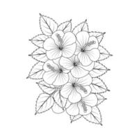 fleur d'hibiscus coloriage illustration avec trait d'art en ligne noir et blanc dessiné à la main vecteur