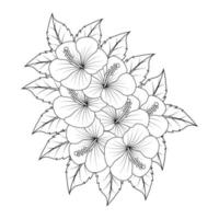 fleur d'hibiscus coloriage illustration avec trait d'art en ligne noir et blanc dessiné à la main vecteur