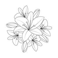 illustration de livre de coloriage de fleur de lys avec vecteur de dessin au trait décoratif et fleur de dessin de lilium