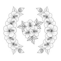 rose de sharon coloriage illustration avec trait d'art en ligne noir et blanc dessiné à la main vecteur