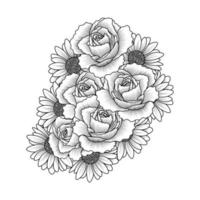 fleur de marguerite et fleur rose livre de coloriage pour adultes conception de page de clipart vectoriel