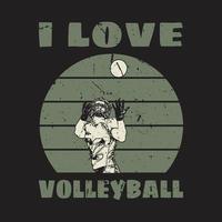 j'aime la conception de t-shirt de volley-ball vecteur