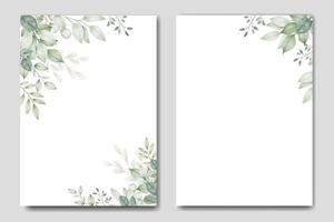 modèle de carte d'invitation de mariage avec aquarelle de feuilles vertes vecteur