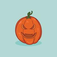 illustration mignonne de citrouille d'halloween avec un visage maléfique, icône de dessin animé vecteur