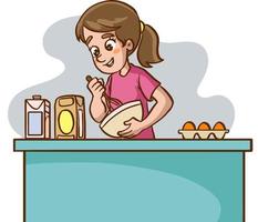 fille faisant un gâteau dans l'illustration vectorielle de cuisine vecteur