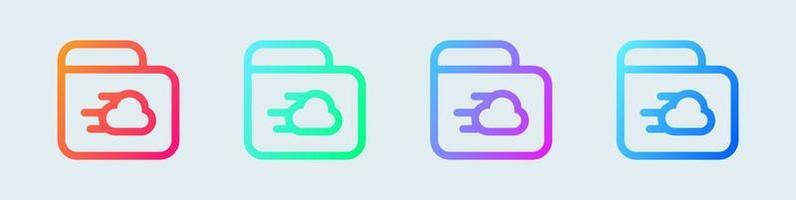 icône de ligne de stockage cloud en dégradé de couleurs. illustration vectorielle de signes de base de données réseau. vecteur