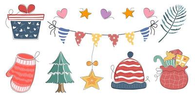 éléments de noël conçus dans un style doodle pour les décorations sur le thème de noël, les cartes, les albums, les impressions numériques, les conceptions de sacs, les motifs de tissu et plus encore. vecteur