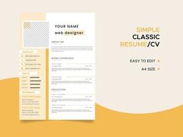 modèle de CV, modèle de CV de CV minimaliste, vecteur de CV d'emplois professionnels.