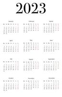 calendrier classique 2023 sur fond blanc. illustration vectorielle vecteur