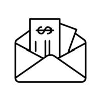envoyer une icône de facture avec une enveloppe de courrier et un chèque bancaire dans un style de contour noir vecteur