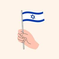 main de dessin animé tenant le drapeau israélien. drapeau d'israël, illustration de concept, vecteur isolé de conception plate.