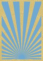 affiche vintage à rayures sunburst en feuille bleue et dorée avec des rayons centrés en bas. modèle d'affiche verticale d'éclats de soleil grunge d'inspiration rétro. vecteur