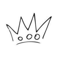 couronne dessinée à la main. reine de croquis de graffiti simple ou couronne de roi. couronnement royal impérial et symbole du monarque. doodle pinceau noir isolé sur fond blanc. illustration vectorielle. vecteur