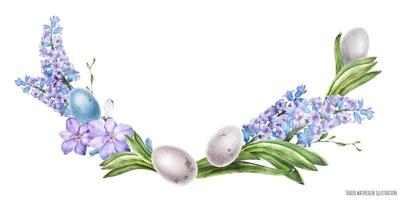 arc aquarelle décoratif avec des fleurs de jacinthe et des oeufs d'oiseaux vecteur