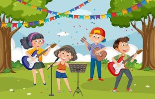 enfants jouant de la musique dans le parc vecteur