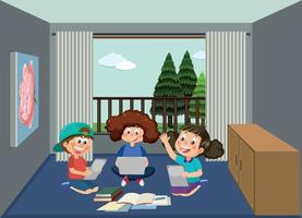 les enfants apprennent en ligne à la maison vecteur
