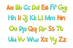 police colorée pour enfants. alphabet brillant pour enfants en style cartoon. typographie vectorielle pour la conception scolaire, préscolaire et maternelle. vecteur