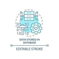 données stockées dans l'icône de concept turquoise de base de données. illustration de ligne mince d'idée abstraite de système de gestion de base de données. dessin de contour isolé. trait modifiable. vecteur