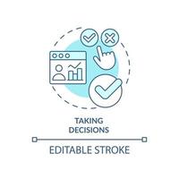 prendre des décisions icône de concept turquoise. illustration de la ligne mince de l'avantage du traitement des données volumineuses. dessin de contour isolé. trait modifiable. vecteur