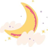 fantaisie mignonne demi-lune avec illustration de licorne nuages vecteur