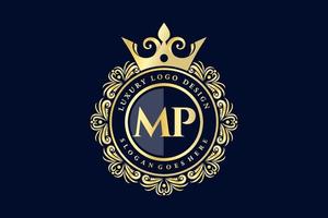 mp lettre initiale or calligraphique féminin floral monogramme héraldique dessiné à la main antique vintage style luxe logo design vecteur premium