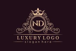 nd lettre initiale or calligraphique féminin floral monogramme héraldique dessiné à la main antique style vintage luxe logo design vecteur premium