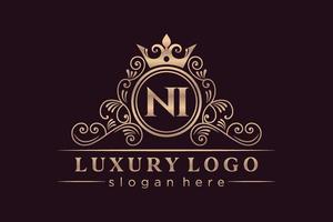 ni lettre initiale or calligraphique féminin floral monogramme héraldique dessiné à la main antique style vintage luxe création de logo vecteur premium