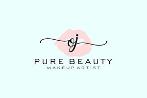 création de logo préfabriquée pour les lèvres aquarelles jo initiales, logo pour la marque d'entreprise de maquilleur, création de logo de boutique de beauté blush, logo de calligraphie avec modèle créatif. vecteur